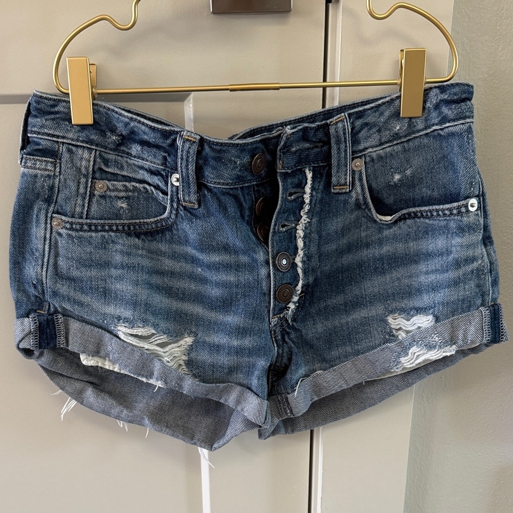 We The Free Blue Distressed Jean Shorts